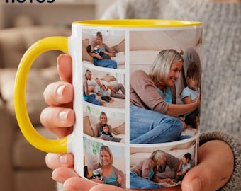 Personalized Photo Collage Mug, Custom Family Picture Coffee Cup, Memory Gift for Mom, Dad, Grandma or Grandparents