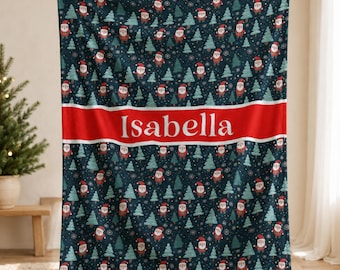 Personalized Santa Christmas Velveteen Blanket, Custom Name Holiday Design