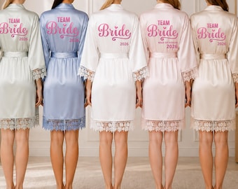 Personalized Bridesmaid Satin Robe, Custom Bridal Party Getting Ready Robe, Bride Maid of Honor Wedding Gift