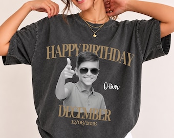 Personalized Birthday Photo Shirt, Custom Name & Date Tee (Comfort Colors)