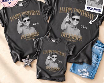 Personalized Birthday Shirt with Photo, Custom Name and Date Tee, Kids Birthday Gift, Family Matching Shirts, Custom Photo T-Shirt Gift
