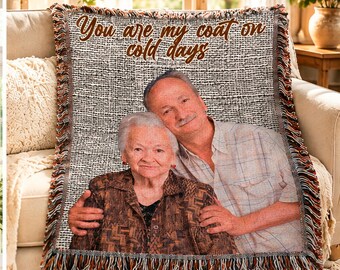 Custom Photo Woven Blanket, Personalized Picture Throw with Names and Dates, Family Keepsake Gift