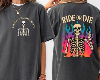 Ride or Die Bachelorette Comfort Colors Shirt: Skeleton Bride, Custom Name