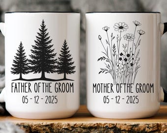 Personalized Wedding Mug Set: Father & Mother of the Groom Gift