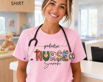 Personalized Pediatric Nurse Comfort Colors T-Shirt, Custom Name Colorful Peds RN Design