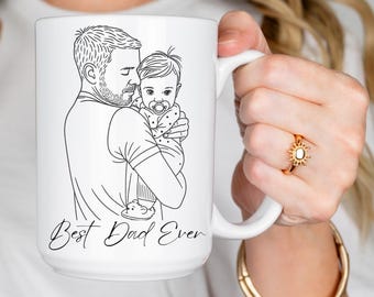 Custom Photo Mug for Dad, Line Art Portrait, Father's Day Gift