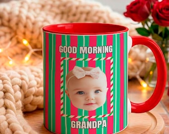 Personalized Baby Face Christmas Mug, Custom Photo Coffee Cup for Grandma, Grandpa, Mom, Dad, Nana or Papa,  New Grandparent Gift from Kid