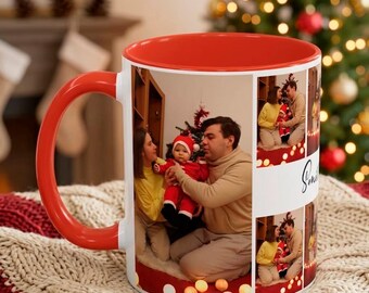 Personalized Christmas Photo Mug, Custom Family Collage with 1-16 Pictures and Name