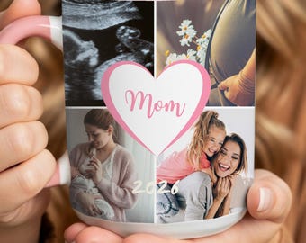Personalized Mom Mug with 8 Photo Collage, Mother's Day Gift 2026, Custom Grandma Cup, Pregnancy Announcement Mug, New Mama Gift, Ultrasound