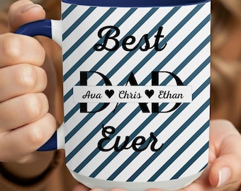 Best Dad Ever Personalized Mug with Kids Names, Custom Father's Day Cup, Gift for Dad from Daughter Son, New Dad Gift, Birthday Present Dad
