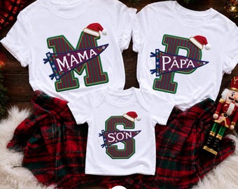 Matching Family Christmas Shirts, Faux Embroidery Family Role Tee Santa Hat Family Role Shirt for Adults Kids Toddlers Babies