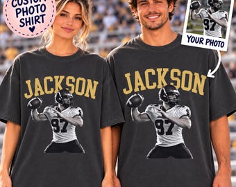 Custom Football Player Photo Shirt, Personalized Name Comfort Colors Tee, Game Day Gift for Mom, Dad or Family