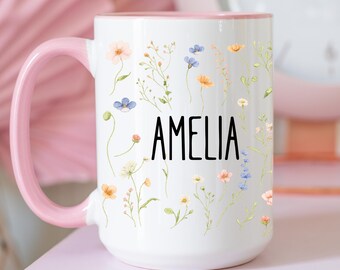 Personalized Floral Mug – Custom Wildflower Name Coffee Cup