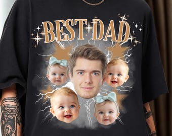 Comfort Colors® Custom Best Dad Shirt 90s Vintage Bootleg Father's Day Gift Personalized Photo with Faces for Family Friend  Custom Dad Face