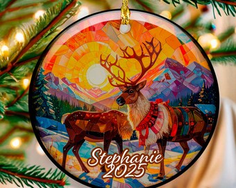 Personalized Stained Glass Effect   Style Deer Ornament - Hunter Gift