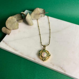 Vintage Opal Pendant Necklace | Gold Plated Dainty Boho Jewelry Gift