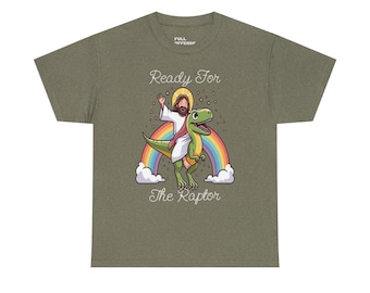 Jesus Rides Raptor T-Shirt: Funny Novelty Tee