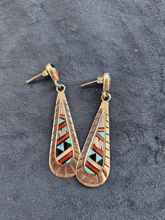 Native American multi stone inlay dangle earrings - image 3