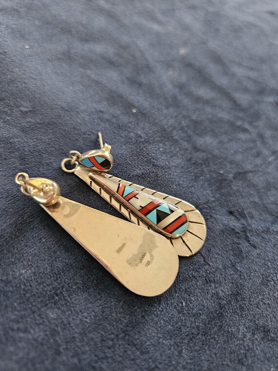 Native American multi stone inlay dangle earrings - image 2
