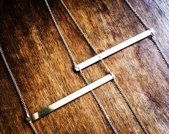 Long Sterling Silver Bar Necklace on Long Sterling Silver Chain