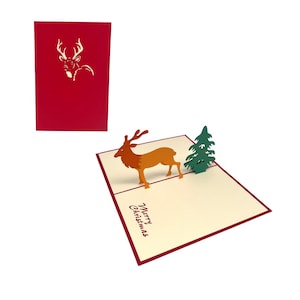 Carte de Noël Joyeux Noël avec cerf et sapin de Noël Carte pop-up 3D Carte de Noël Carte Père Noël