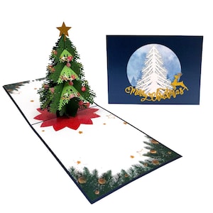 Joyeux Noël avec sapin de Noël décoré Carte pop-up 3D Carte de vœux Carte de Noël Carte Père Noël