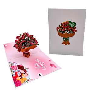 Biglietto d'auguri pop-up 3D per la festa della mamma con bouquet di rose, biglietto d'auguri per tre generazioni per mamma, nonna e figlia, regalo per la festa della mamma, nonna.