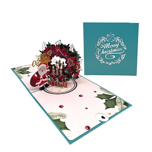 Joyeux Noël couronne décorée avec le Père Noël et des cadeaux carte pop-up 3D carte de Noël carte Père Noël carte de voeux