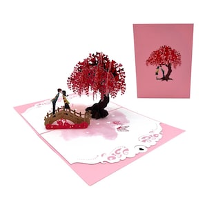 Küssendes Paar auf einer Brücke Japankarte  Sakura 3D PopUp Karte Grußkarte Paarkarte  Valentinstagskarte valentinesday Valentinstag couple