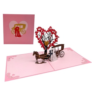 Chariot avec arbre d'amour et couple carte pop-up 3D carte de voeux Saint Valentin carte de couple danse couple carte de couple carte cadeau