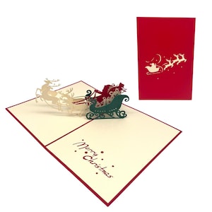 Carte pop-up 3D Renne avec traîneau Carte de Noël Carte de vœux Père Noël Traîneau de Noël