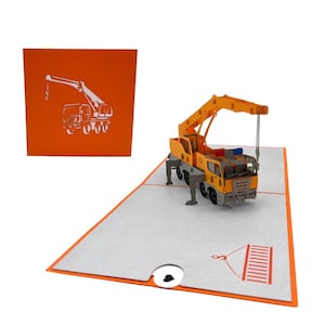 Guindaste (guindaste móvel) cartão pop-up 3D, cartão comemorativo, cartão de trabalho, cartão infantil