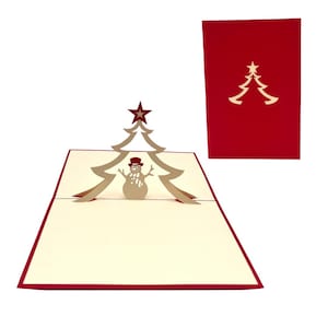 Sapin de Noël avec bonhomme de neige Carte de Noël pop-up 3D Carte de vœux Carte Père Noël