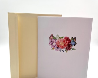 Carte pop-up 3D avec couronne de fleurs en forme de cœur et papillons pour la fête des mères, carte de vœux, carte de Saint-Valentin, carte d'anniversaire, carte de vœux