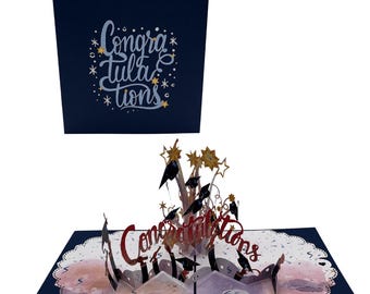 3D Pop UP Congratulations card Doctoral hat, diploma, doctor