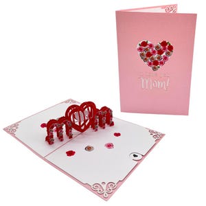 Muttertagskarte 3D Pop-Up „I Love You Mom“ Geburtstagskarte für Mama – Karte mit Herz & Blumen Geschenkidee Muttertag Mothers day gift