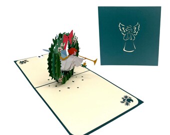 Christmas wreath with angel 3D pop-up card Christmas card greeting card Santa Claus card