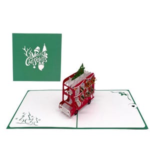 Carte pop-up 3D Joyeux Noël Bus à impériale Carte de Noël Carte de vœux Carte Père Noël