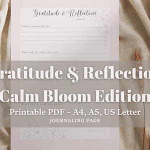Diario de gratitud imprimible - Página de reflexión semanal en PDF - Diseño floral suave de autocuidado (A4, A5, carta)
