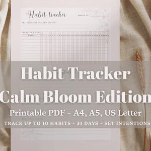 Habit Tracker Druckbare PDF – Undatiertes monatliches Habit-Tagebuch – Minimales, weiches Blumenmuster A4 A5 US Letter