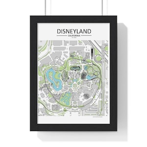 Minimalistische Disneyland Park-kaart afdrukbare ritbaanlay-outs van achtbanen Dark Rides kleur en grijstinten Disneyland Californië muurkunst