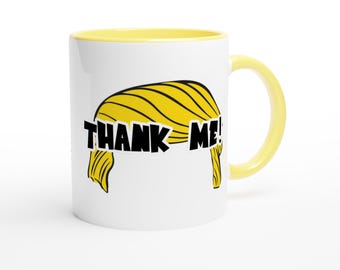 Taza con el corte de pelo de Donald Trump "¡Gracias!" - Divertida taza de café