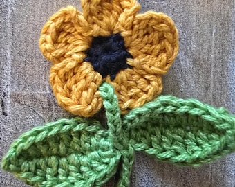 Patrón de girasol a crochet en PDF: Flor fácil con tallo y hojas: Aplique floral amigurumi para principiantes