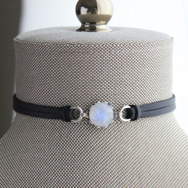Rainbow Moonstone Choker. 14 Leather colors to choose from