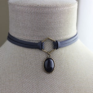 Blue Goldstone Choker. Hexagon Suede Choker.