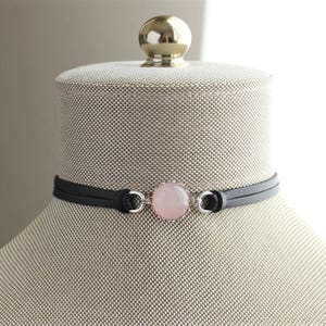 Rose Quartz Choker. 14 Leather colors to choose from