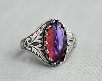 Dragons Breath Mexican Fire Opal Navette Ring