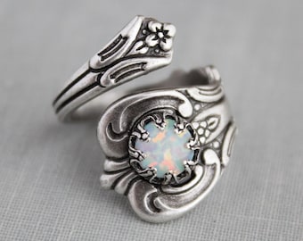 White Opal Spoon Style Ring. (The ORIGINAL) 23 Opal color options