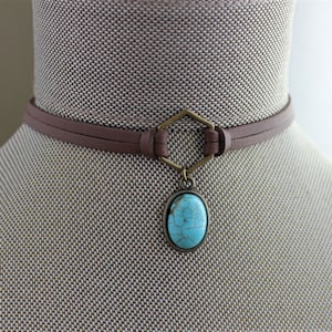 Turquoise Choker. Hexagon Suede Choker.