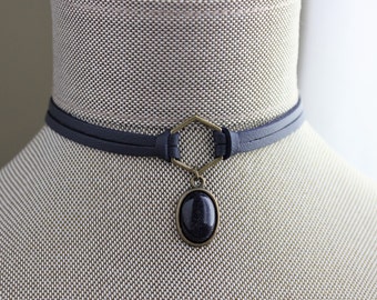 Blue Goldstone Choker. Hexagon Suede Choker.